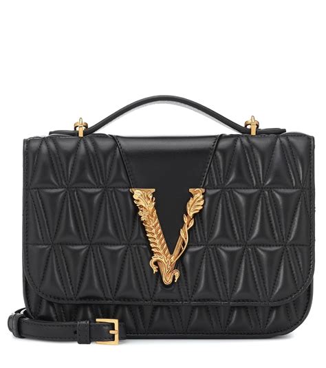 versace handbag black|Versace black shoulder bag.